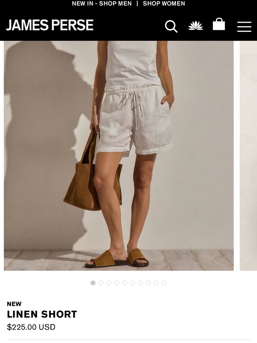 James Perse White Linen Drawstring Athletic Shorts